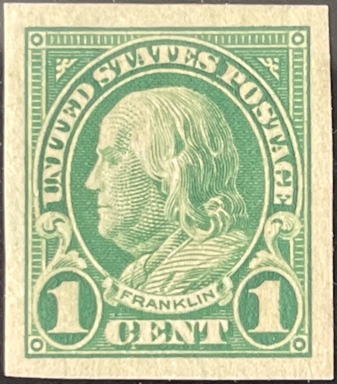 Scott #575 1923 1¢ Benjamin Franklin imperforate MNH OG XF