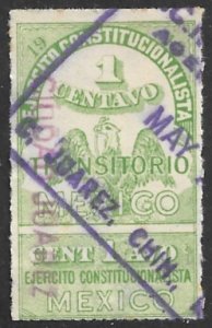 MEXICO CIVIL WAR 1913 1c Revenue with Talon CIUDAD JUAREZ RV19 Used