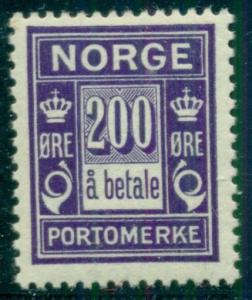 NORWAY #J12 (L18) 200ore Postage Due, high value in set, og, hinged, VF