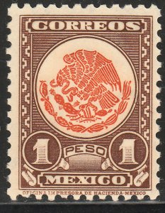 MEXICO 719, $1P COAT OF ARMS 1934 DEFINITIVE SINGLE MINT, NH. VF.