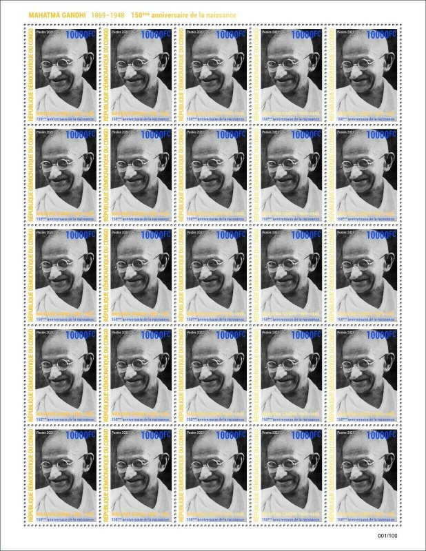 DR CONGO 2021 ¤ GOLD ¤ SET OF 2 SHEET - JOINT ISSUE - MAHATMA GANDHI - RARE MNH-