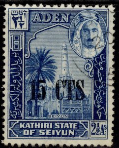 ADEN - Kathiri GVI SG22, 15c on 2½a blue, FINE USED.