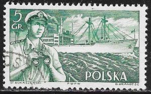 Poland 719: 5g Officer with binoculars & freightship S.S.Kilinski, used, F-VF