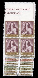 Spain #1159-1168 Cat$81+, 1963 Paintings, complete set in sheet margin blocks...