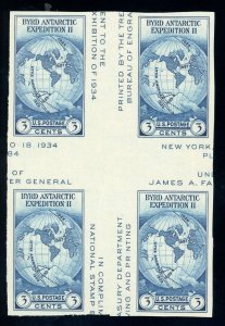 US Stamp #768a Byrd Antarctic Expedition 3c - Block Cross Gutter - CV $20.00