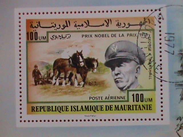 MAURITANIA STAMP :1977  NOBEL PRICE WINNER-GEORGE C. MARSHALL CTO S/S SHEET-