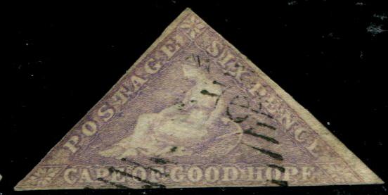 Cape of Good Hope  5 Used 1855 6p pale lilac CV $240.00