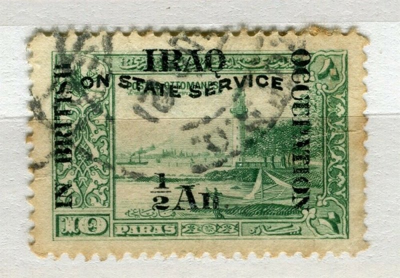 IRAQ; 1918 early BRITISH OCCUPATION STATE SERVICE issue used 1/2a. value