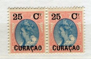 CURACAO; Early 1900s Wilhelmina issue surcharged 25c/25c. Mint Pair