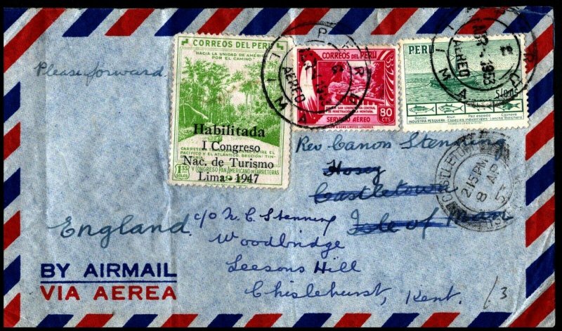 South America1930 - 1960's 4 Airmail Covers Peru Bolivia Brazil 
