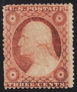 US Stamp #25 3c Rose Washington Type I MINT HINGED SCV $3000