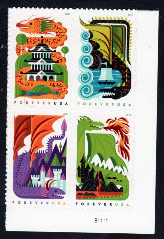 SC# 5307 - (50c) - Dragons, MNH Plate block/4