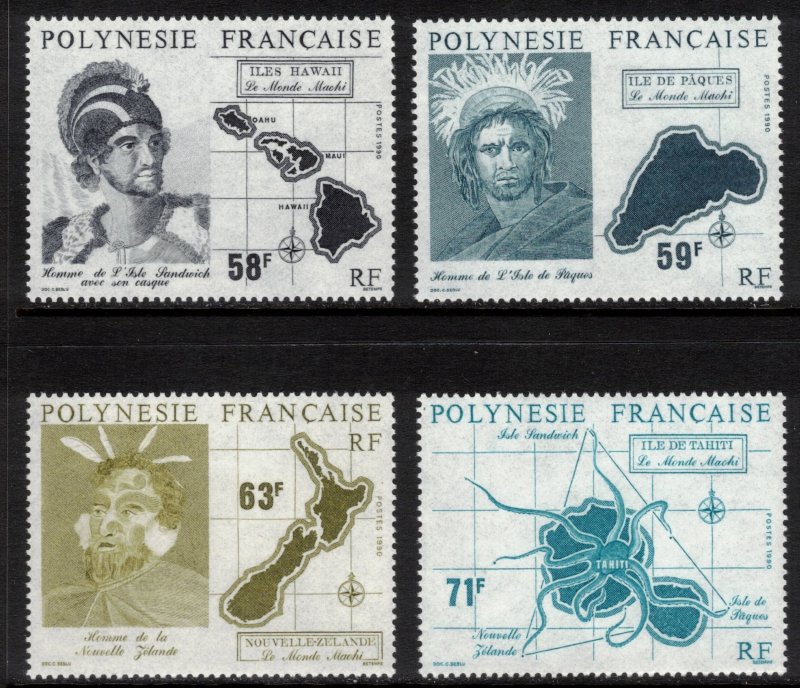 FRENCH POLYNESIA 1990 Settlers & Map; Scott 534-37, Yvert 354-57; MNH