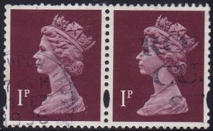 G Britain 1996  -QE II (Machin) Joined pair - Brownish-purple - 1p  -  used