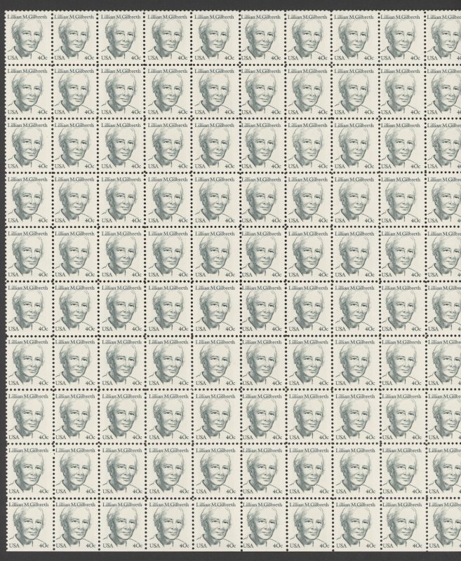 1984 US Scott #1868, 40c Lillian M Gilbreth, Sheet of 100 MNH Small Block Tag