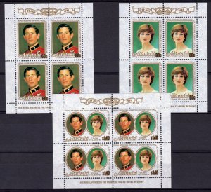 Aitutaki 1981 Sc#247/249 DIANA WEDDING 3 Sheetlets MNH