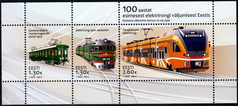 ESTONIA 2024-05 Transport Railways: 1st Electric Train -100. Souvenir sheet, MNH