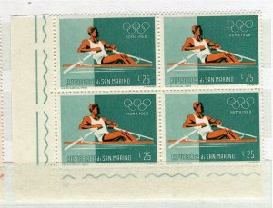 SAN MARINO; 1960 Olympics issue MINT MNH CORNER BLOCK of 4, 25L.