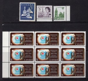 Canada 1965-74, 3 Different 1 Bar Tag Errors + Hydrological Sunspot Variety MNH