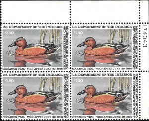 RW52 Mint,OG,NH... Plate Block of 4... SCV $60.00... XF