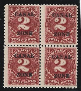 Canal Zone Scott #J19  Mint 2c Block of 4 Postage Due O/P 2019 CV $65.00