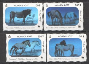 B0055 Stereo 2000 Mongolia Wwf Fauna Wild Horses Przewalski #3126-29 Set Mnh