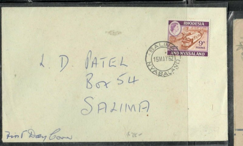 RHODESIA & NYASALAND COVER (P0506B) 1962 9D TRAIN FDC SALIMA LOCAL