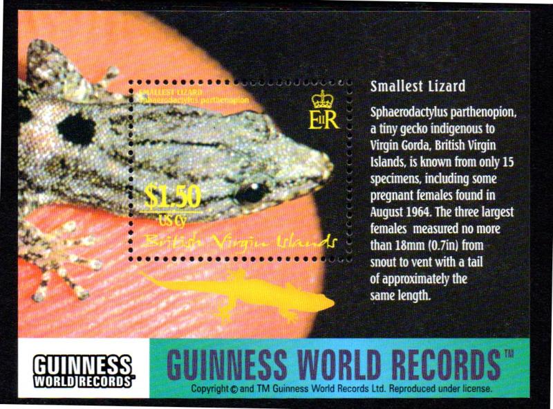 BR VIRGIN ISLANDS 975 S/S MNH SCV $5.00 BIN $3.00 GUINNESS WORLD RECORDS LIZARD