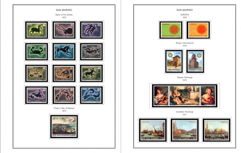 COLOR PRINTED SAN MARINO 1966-2010 STAMP ALBUM PAGES (180 illustrated pages)