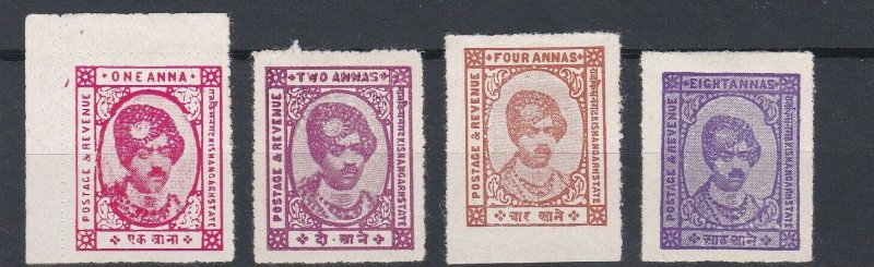 KISHANGARH  1928 - 36  S G 72 - 77  VARIOUS VALUES TO 8A  VIOLET  NO GUM 