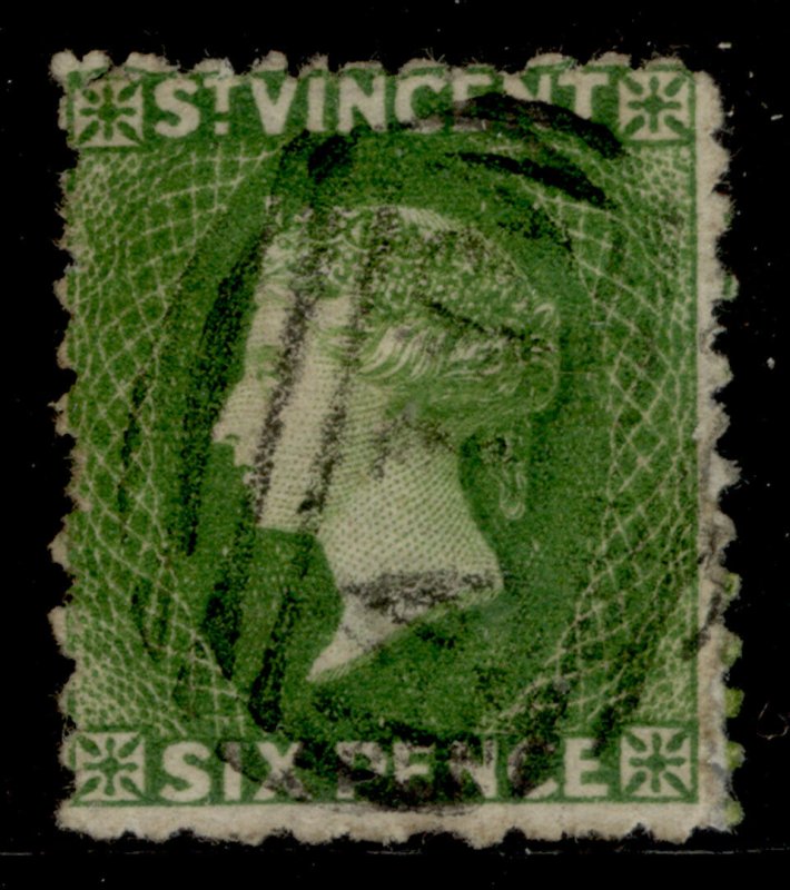 ST. VINCENT QV SG30, 6d bright green, USED. Cat £70.