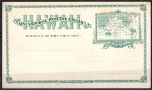 Hawaii 1894 Fine unused 2c world map UPU postal card - scarce this fine