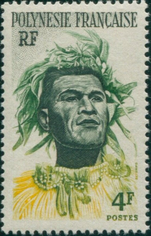 French Polynesia 1958 Sc#186,SG5 4f Polynesian Man MLH