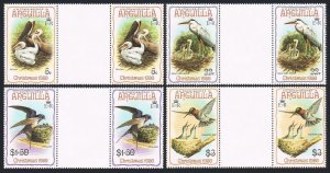Anguilla 398-401 gutter, MNH. Mi 396-399. Birds 1980. Pelican, Swallow, Heron,