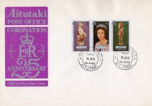 Aitutaki 1978 QUEEN ELIZABETH II  Sheetlet Sc#166 FDC Strip of 3