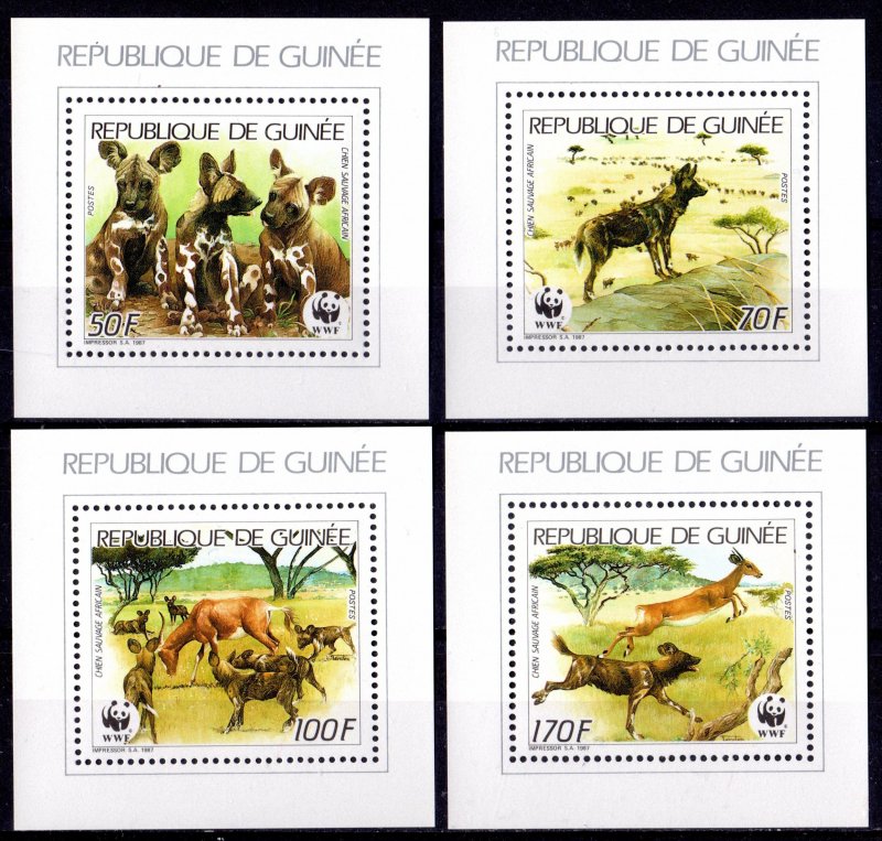 Guinea 1987 Sc#1069/1072 WWF AFRICAN WILD DOG 4 SOUVENIR SHEETS PERFORATED MNH