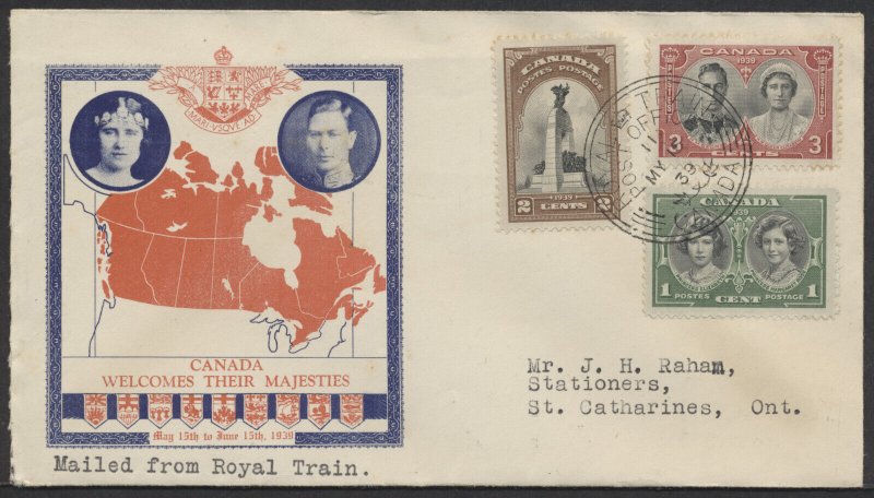 1939 #246-248 Royal Visit Combo FDC Red Map Cachet Royal Train Orb