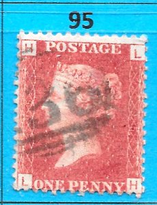 GB QV 1868 SG43 / 44, 1d Penny Red, Good Used, Plate 95 (LH)
