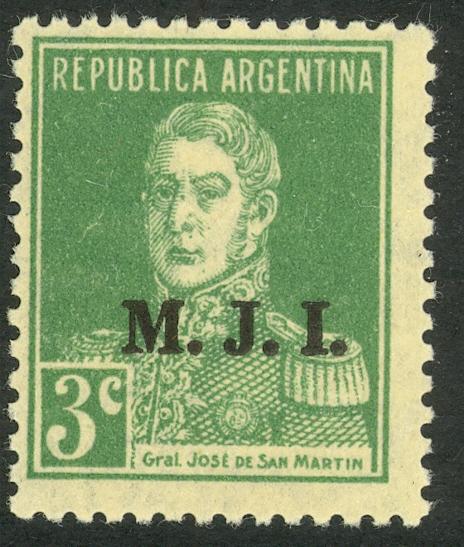 ARGENTINA 1923-31 3c MINISTRY OF JUSTICE OFFICIAL Sc OD220a MLH