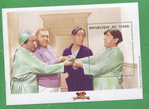 The 3 Three Stooges Film Commemorative African Souvenir Stamp Sheet Chad E82d