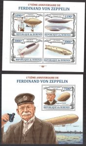 Burundi 2013 Zeppelins 175 Years of Ferdinand Von Zeppelin Sheet + S/S MNH