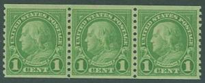 USA SC# 597 Franklin, 1c, Coil strip of 3, MNH