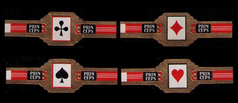 NETHERLANDS, PRINCEPS CIGARS 1960 SCARCE SET OF 4 VINTAGE CIGARS BANDS