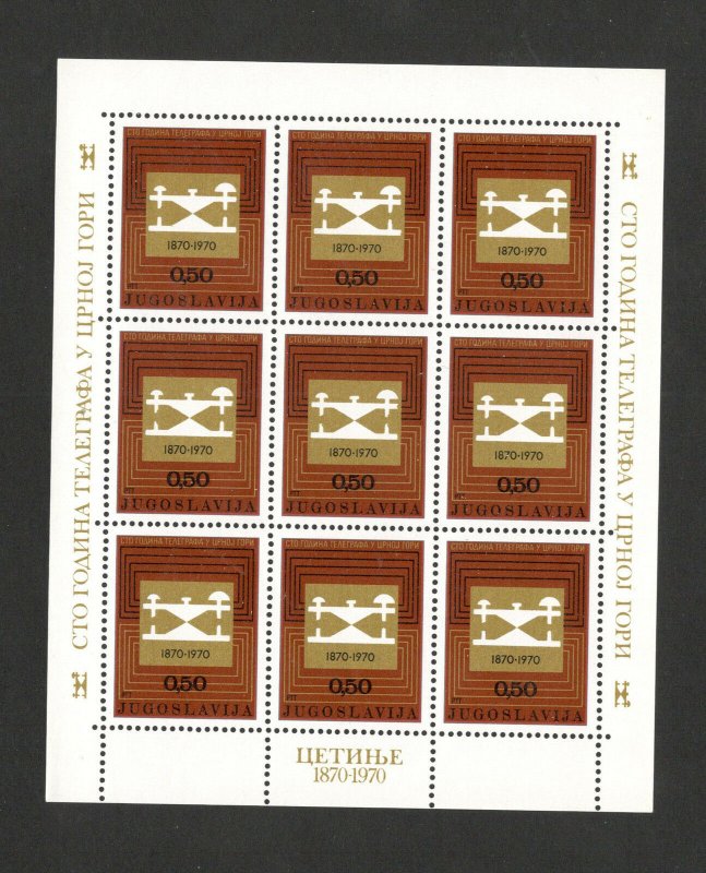 YUGOSLAVIA-MNH** S/S-telegraph, CETINJE-MONTENEGRO- 1970.