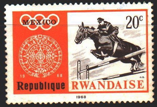 Rwanda. 1968. 282A from the series. Mexico City, summer olympics, equestriani...