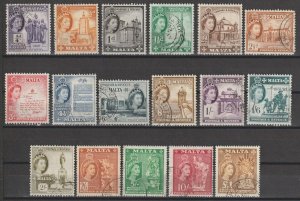 MALTA 1956/58 SG 266/282 USED