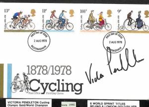 HH141 GB CYCLING 1978 FDC Signed*Victoria Pendleton* OLYMPIC GOLD MEDALLIST 2012