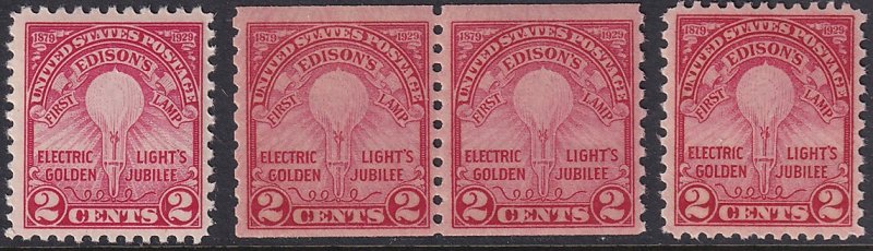 654 / 656 1929 U.S Edison First lamp 2¢ complete set with coil pair MNH $47.20