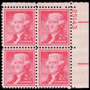 US #1033 JEFFERSON MNH UR PLATE BLOCK #25143