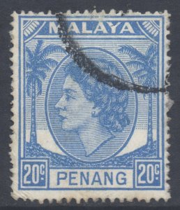 Malaya Penang Scott 37 - SG36, 1954 Elizabeth II 20c used